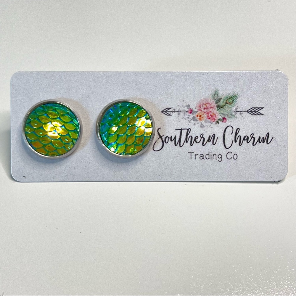 Green Mermaid Scale 12mm Studs